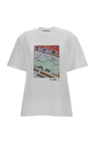Plan C White Graphic Crew Neck T-shirt In White