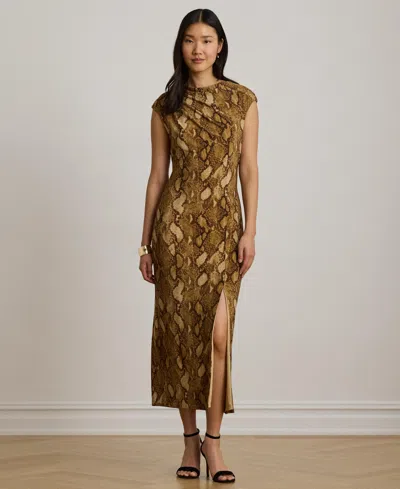 Ralph Lauren Python-print Jersey Cap-sleeve Midi Dress In Multi