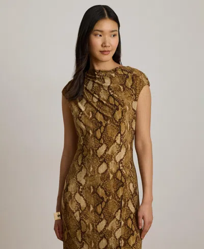 Ralph Lauren Python-print Jersey Cap-sleeve Midi Dress In Multi