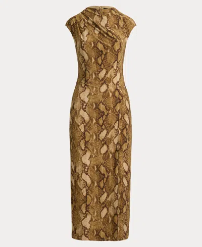 Ralph Lauren Python-print Jersey Cap-sleeve Midi Dress In Multi
