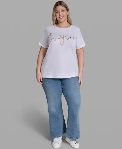 Karl Lagerfeld Plus Size Script Bonjour T-shirt In White