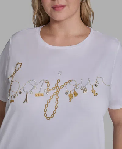 Karl Lagerfeld Plus Size Script Bonjour T-shirt In White
