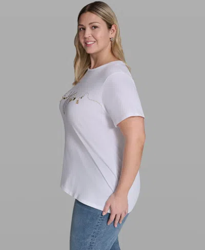 Karl Lagerfeld Plus Size Script Bonjour T-shirt In White