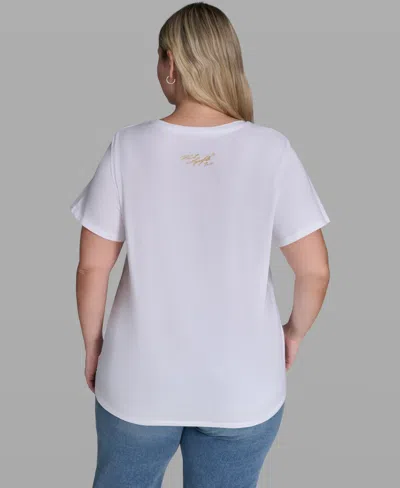 Karl Lagerfeld Plus Size Script Bonjour T-shirt In White