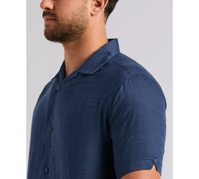 Cubavera Men's Solid Textured Camp Collar Shirt In Blue