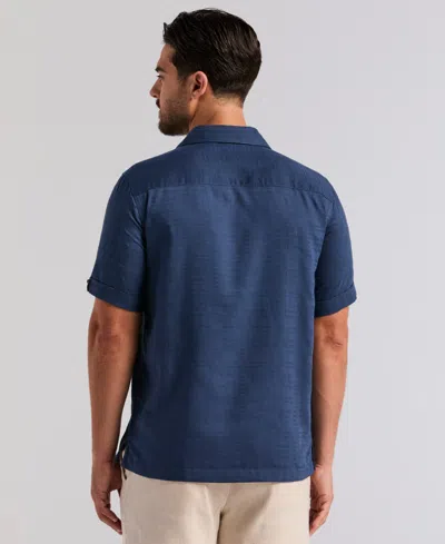 Cubavera Men's Solid Textured Camp Collar Shirt In Blue