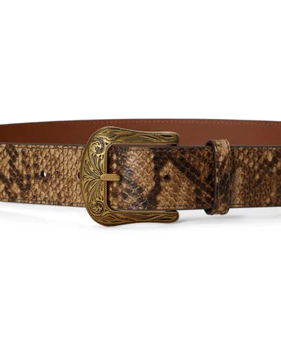 Ralph Lauren Python Embossed Leather Belt In Brown