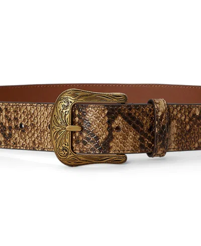 Ralph Lauren Python Embossed Leather Belt In Brown