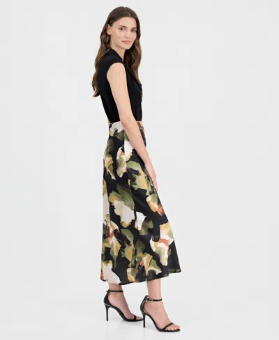 Anne Klein Petite Pull-on Bias Flared Skirt In Multi