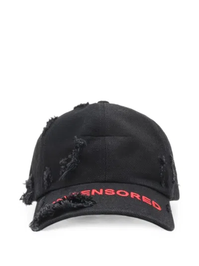 Matieres Fecales Distressed Embroidered Cap In Black