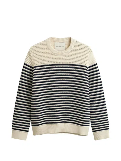 Gant Striped Textured-knit Sweater In Multi