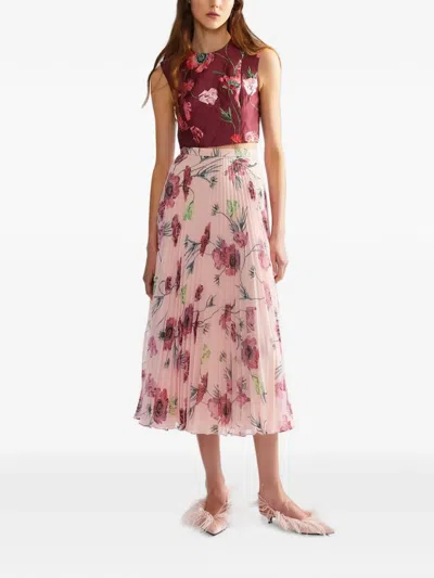 Erdem Floral-print Crinkled Satin Cropped Top In Burgundy