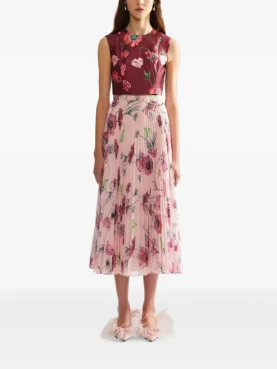 Erdem Floral-print Crinkled Satin Cropped Top In Burgundy