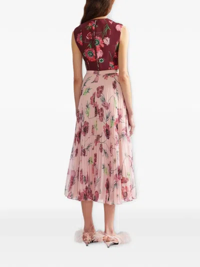 Erdem Floral-print Crinkled Satin Cropped Top In Burgundy