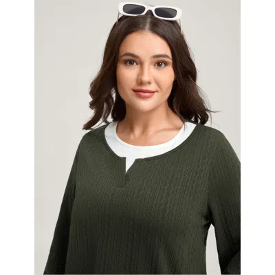 Bloomchic Textured Spliced Round Neck Solid T-shirt In Multi