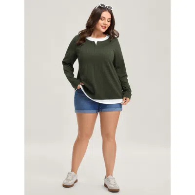 Bloomchic Textured Spliced Round Neck Solid T-shirt In Multi