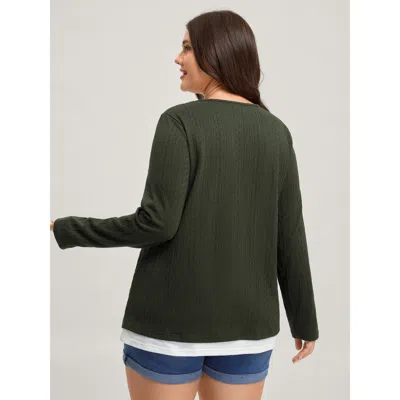 Bloomchic Textured Spliced Round Neck Solid T-shirt In Multi