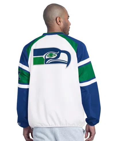 Starter Men's White Seattle Seahawks Infield Play Raglan Pullover Jacket In Multi
