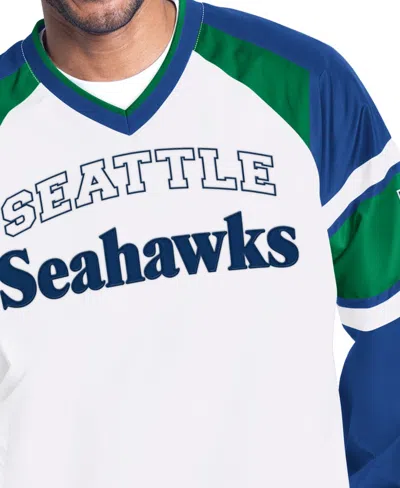 Starter Men's White Seattle Seahawks Infield Play Raglan Pullover Jacket In Multi