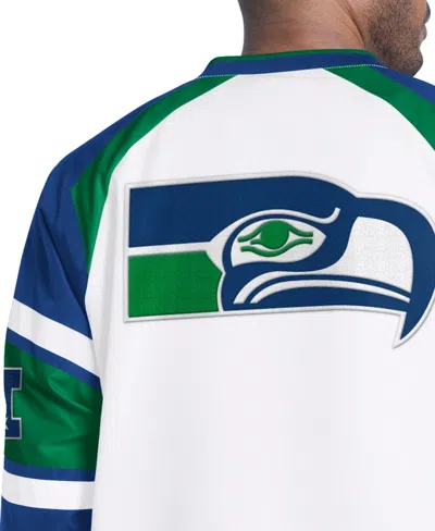 Starter Men's White Seattle Seahawks Infield Play Raglan Pullover Jacket In Multi