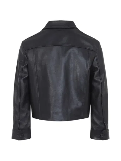 Marni Black Leather Jacket With Split-leather Front Panel In Black