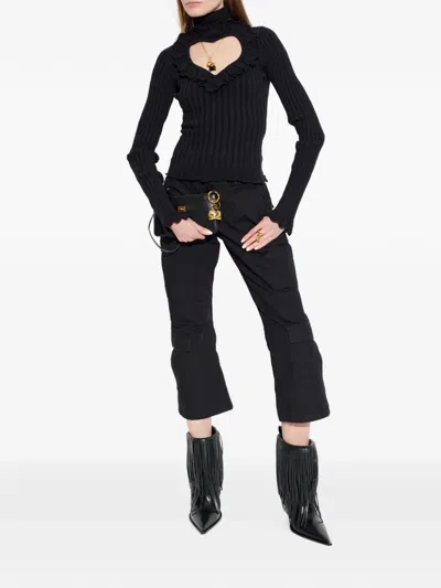 Balenciaga Cotton Rib Knit Heart Cutout Sweater In Black