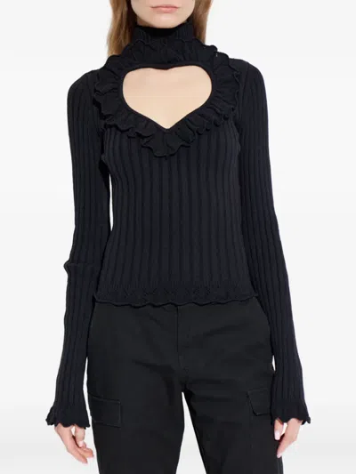 Balenciaga Cotton Rib Knit Heart Cutout Sweater In Black