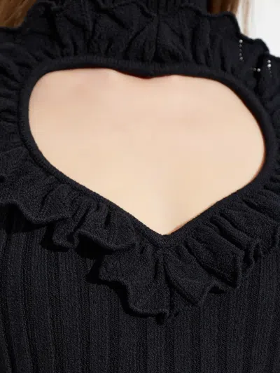 Balenciaga Cotton Rib Knit Heart Cutout Sweater In Black