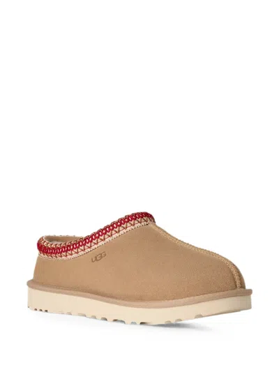 Ugg Tasman Suede Slippers With Shearling Lining In Neutral