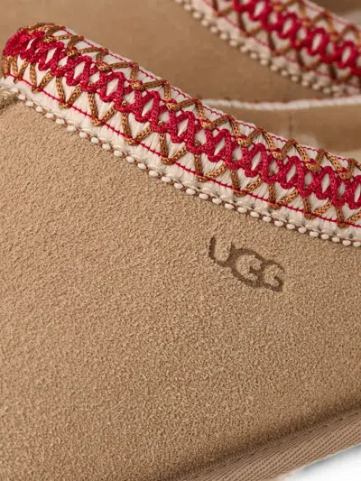 Ugg Tasman Suede Slippers With Shearling Lining In Neutral