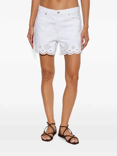 Frame Womens White The Eyelet Embroidered-hem Denim Shorts