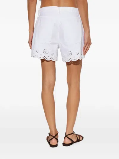 Frame Womens White The Eyelet Embroidered-hem Denim Shorts