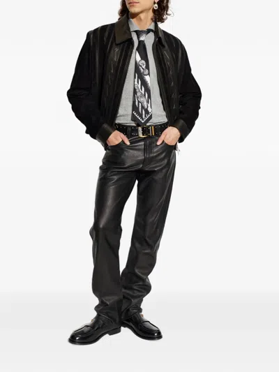 Versace Greca-embossed Panelled Jacket In Black
