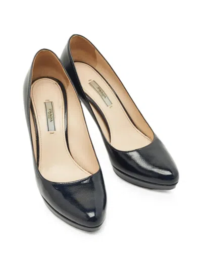 Pre-owned Prada Saffiano Leather Platform Pumps In Blue