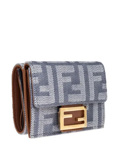 Fendi Ff-pattern Tri-fold Wallet In Gray