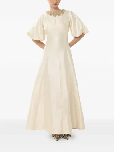 Baruni Jawher Embellished Puff-sleeve Maxi Gown In Neutral