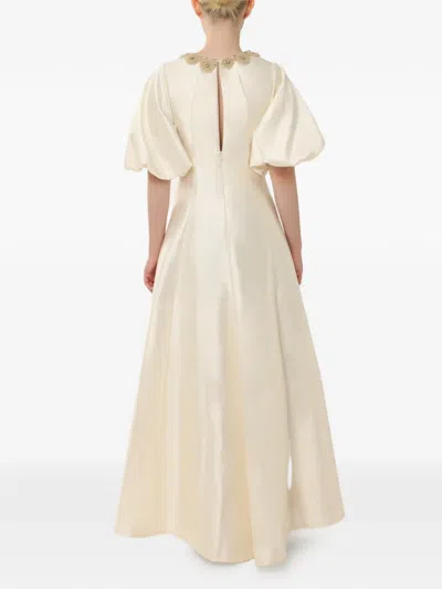 Baruni Jawher Embellished Puff-sleeve Maxi Gown In Neutral