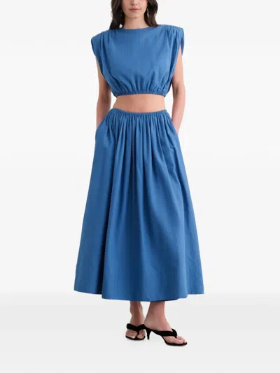 Toccin Sirelle Padded-shoulder Cropped Blouse In Blue