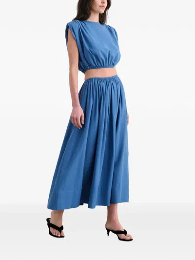 Toccin Sirelle Padded-shoulder Cropped Blouse In Blue
