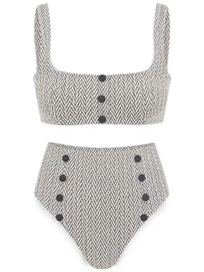 Devon Windsor Malia Herringbone-pattern Button-detail Bikini In Multi