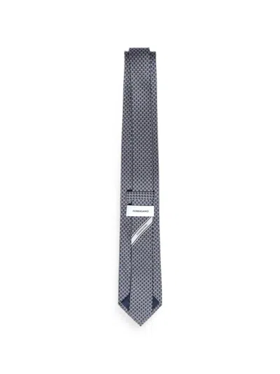 Ferragamo Printed Silk Tie In Gray