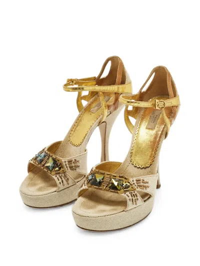 Pre-owned Prada T-strap Sandals In Neutral