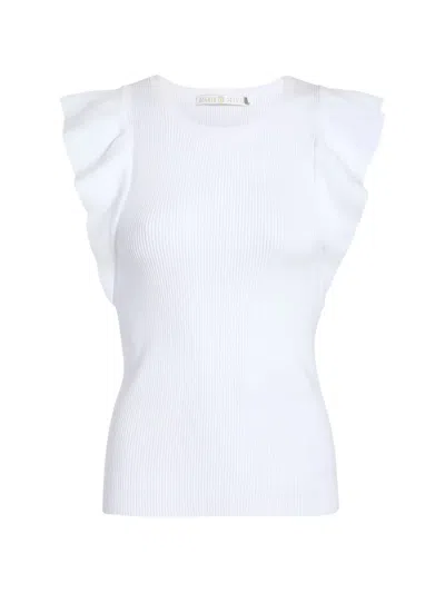 Marie Oliver Rory Ruffled Ribbed-knit Top In White