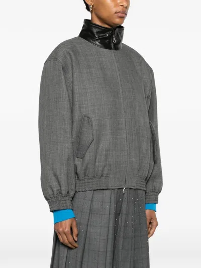 Sandro Oversized Leather-collar Jacket In Gray