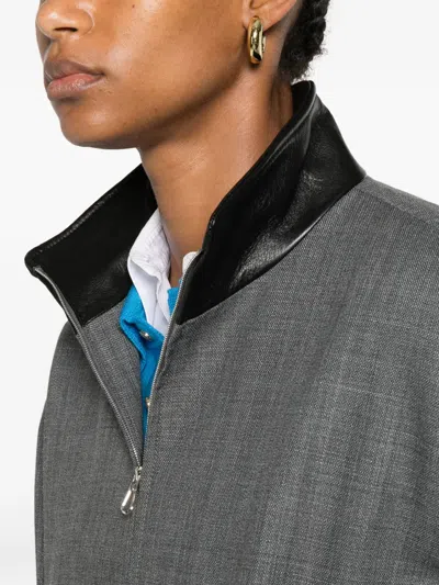 Sandro Oversized Leather-collar Jacket In Gray