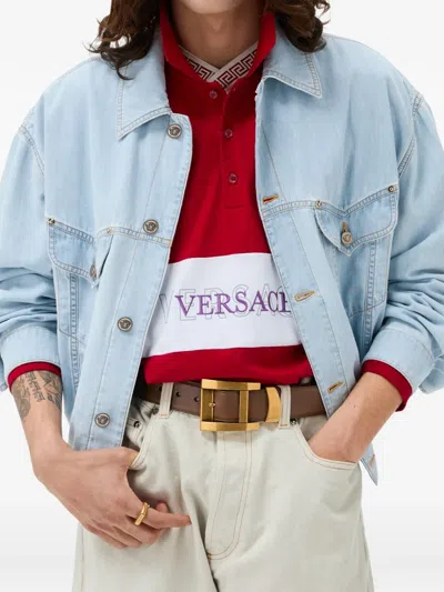 Versace Elasticated-waist Denim Jacket In Blue