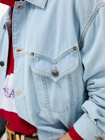 Versace Elasticated-waist Denim Jacket In Blue