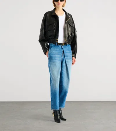 Balmain Multi-pocket Leather Bomber Jacket In Black