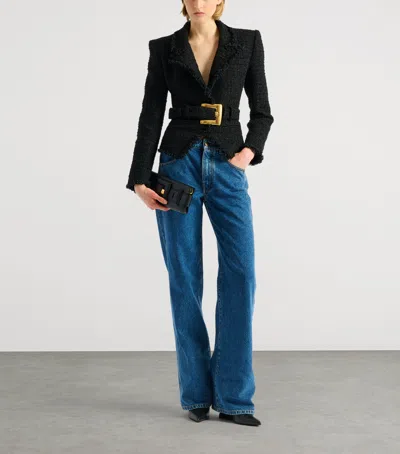 Balmain Tailored Jacket Belted Waist Gold Tone Buckle In Black