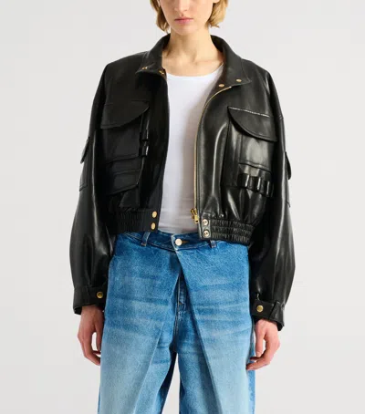 Balmain Multi-pocket Leather Bomber Jacket In Black